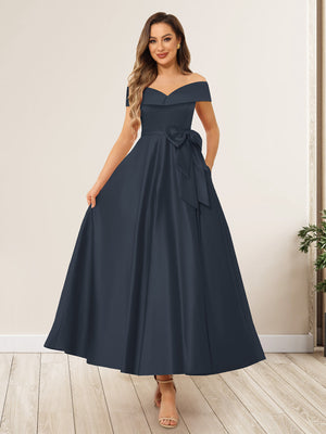 A-Line/Princess Off-The-Shoulder Sleeveless Long Wedding Guest Dresses with Bow Knot