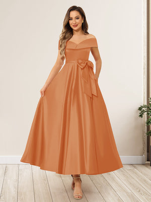 A-Line/Princess Off-The-Shoulder Sleeveless Long Wedding Guest Dresses with Bow Knot