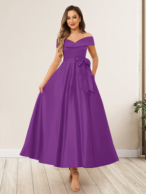 A-Line/Princess Off-The-Shoulder Sleeveless Long Wedding Guest Dresses with Bow Knot