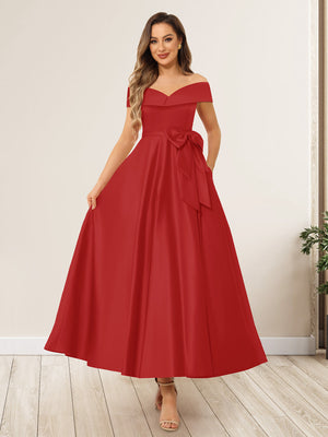 A-Line/Princess Off-The-Shoulder Sleeveless Long Wedding Guest Dresses with Bow Knot