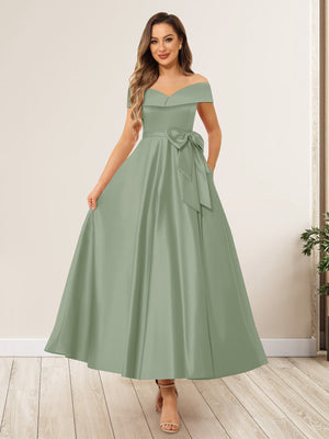 A-Line/Princess Off-The-Shoulder Sleeveless Long Wedding Guest Dresses with Bow Knot
