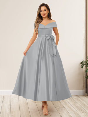 A-Line/Princess Off-The-Shoulder Sleeveless Long Wedding Guest Dresses with Bow Knot