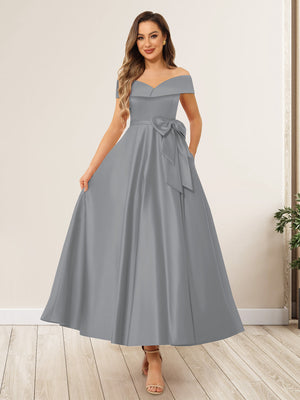 A-Line/Princess Off-The-Shoulder Sleeveless Long Wedding Guest Dresses with Bow Knot