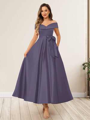 A-Line/Princess Off-The-Shoulder Sleeveless Long Wedding Guest Dresses with Bow Knot