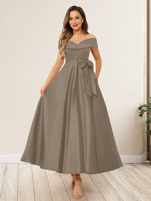 A-Line/Princess Off-The-Shoulder Sleeveless Long Wedding Guest Dresses with Bow Knot