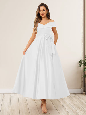 A-Line/Princess Off-The-Shoulder Sleeveless Long Wedding Guest Dresses with Bow Knot