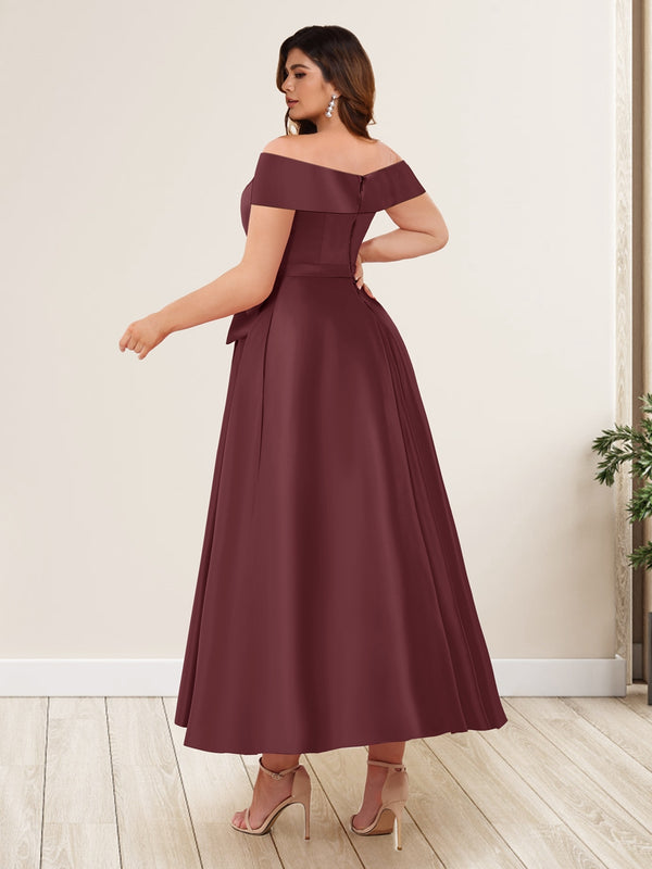 A-Line/Princess Off-The-Shoulder Sleeveless Plus Size Long Evening Dresses with Bow Knot