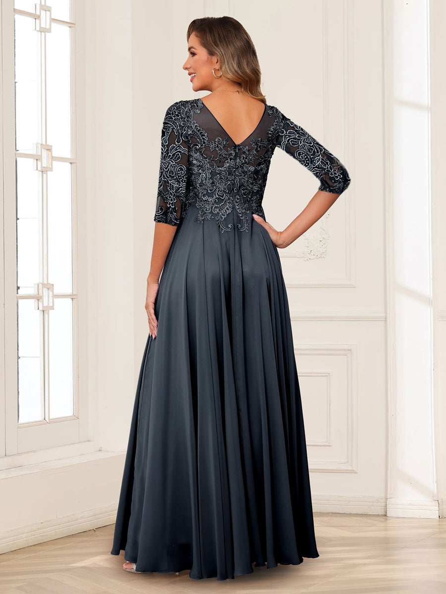 A-Line/Princess V-Neck Long Sleeves Chiffon Mother of the Bride Dresses with Applique