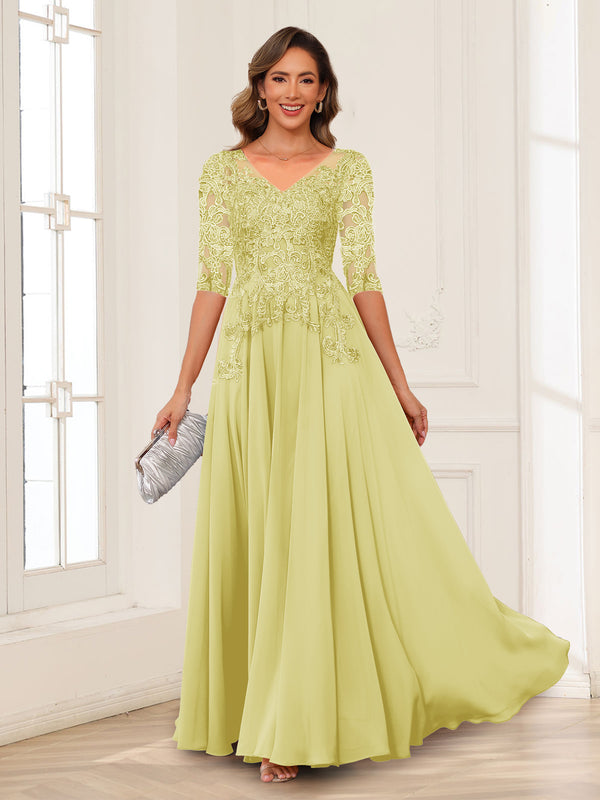 A-Line/Princess V-Neck Long Sleeves Chiffon Mother of the Bride Dresses with Applique