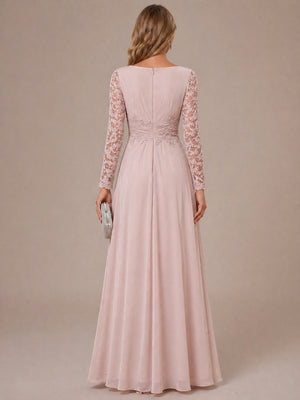A-Line/Princess Scoop Long Sleeves Ruched Mother of the Bride Dresses with Appliques