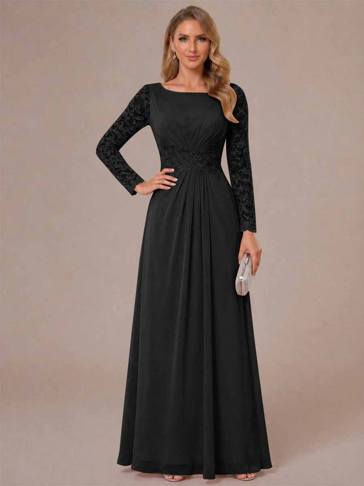 A-Line/Princess Scoop Long Sleeves Ruched Mother of the Bride Dresses with Appliques