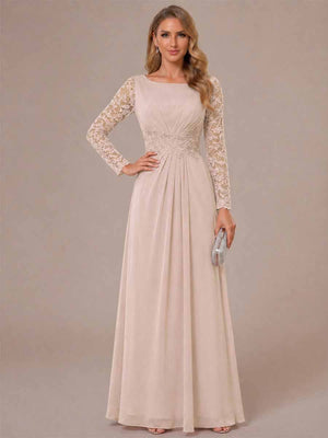 A-Line/Princess Scoop Long Sleeves Ruched Mother of the Bride Dresses with Appliques