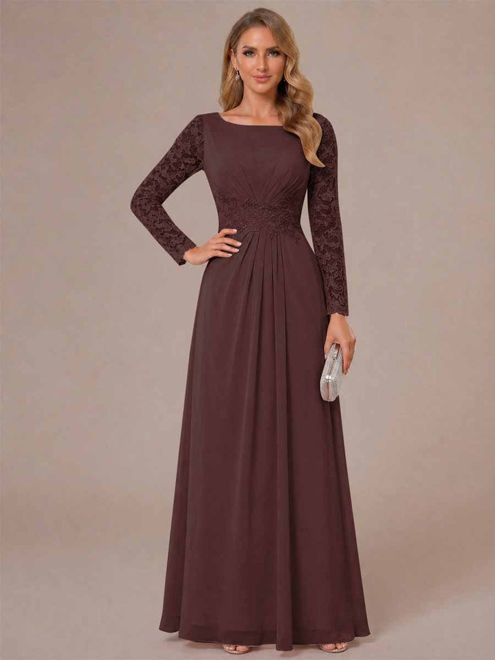 A-Line/Princess Scoop Long Sleeves Ruched Mother of the Bride Dresses with Appliques