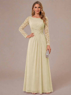 A-Line/Princess Scoop Long Sleeves Ruched Mother of the Bride Dresses with Appliques