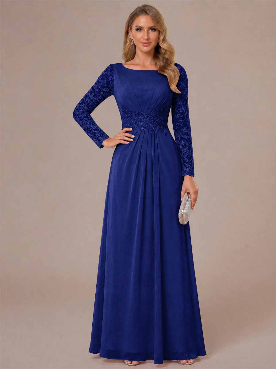 A-Line/Princess Scoop Long Sleeves Ruched Mother of the Bride Dresses with Appliques