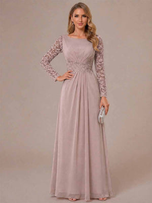 A-Line/Princess Scoop Long Sleeves Ruched Mother of the Bride Dresses with Appliques