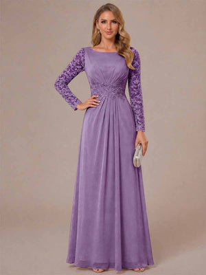 A-Line/Princess Scoop Long Sleeves Ruched Mother of the Bride Dresses with Appliques
