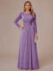 A-Line/Princess Scoop Long Sleeves Ruched Mother of the Bride Dresses with Appliques