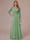 A-Line/Princess Scoop Long Sleeves Ruched Mother of the Bride Dresses with Appliques