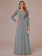 A-Line/Princess Scoop Long Sleeves Ruched Mother of the Bride Dresses with Appliques