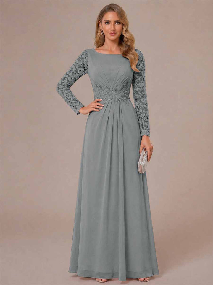 A-Line/Princess Scoop Long Sleeves Ruched Mother of the Bride Dresses with Appliques