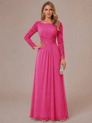A-Line/Princess Scoop Long Sleeves Ruched Mother of the Bride Dresses with Appliques