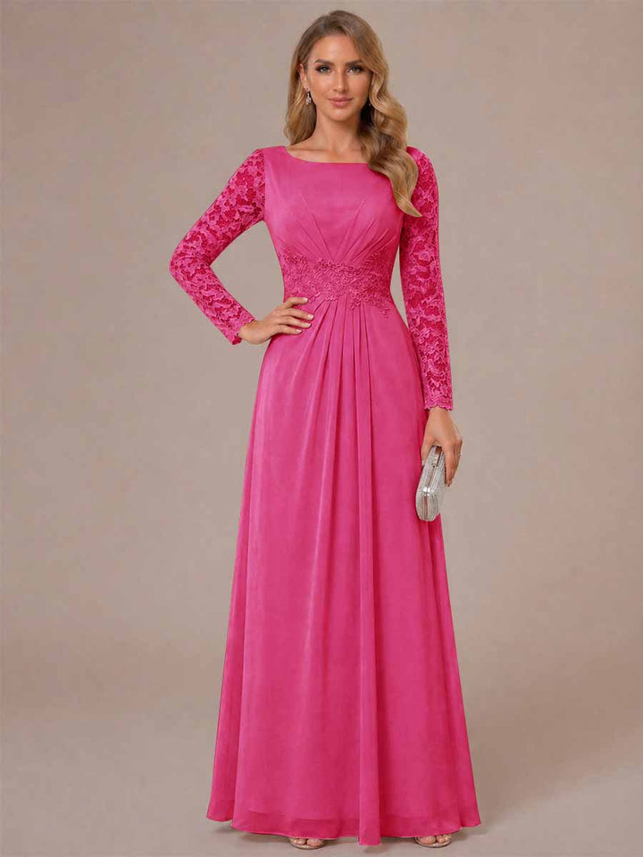 A-Line/Princess Scoop Long Sleeves Ruched Mother of the Bride Dresses with Appliques