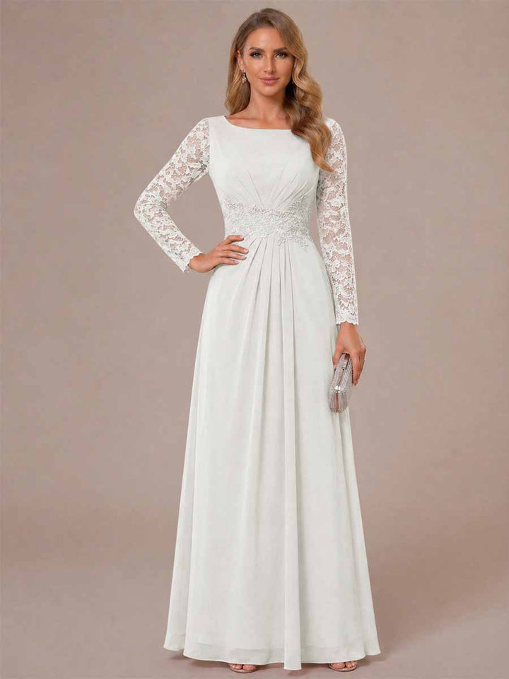 A-Line/Princess Scoop Long Sleeves Ruched Mother of the Bride Dresses with Appliques