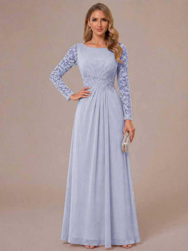 A-Line/Princess Scoop Long Sleeves Ruched Mother of the Bride Dresses with Appliques