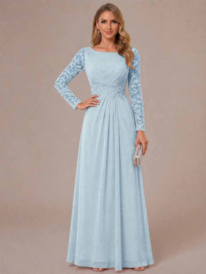 A-Line/Princess Scoop Long Sleeves Ruched Mother of the Bride Dresses with Appliques