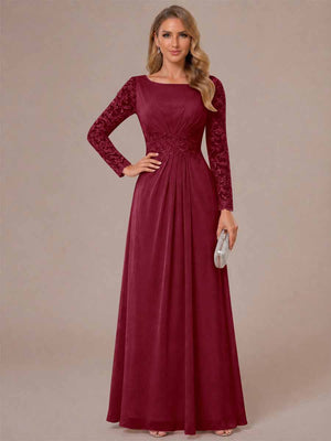 A-Line/Princess Scoop Long Sleeves Ruched Mother of the Bride Dresses with Appliques