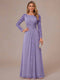 A-Line/Princess Scoop Long Sleeves Ruched Mother of the Bride Dresses with Appliques