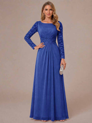 A-Line/Princess Scoop Long Sleeves Ruched Mother of the Bride Dresses with Appliques
