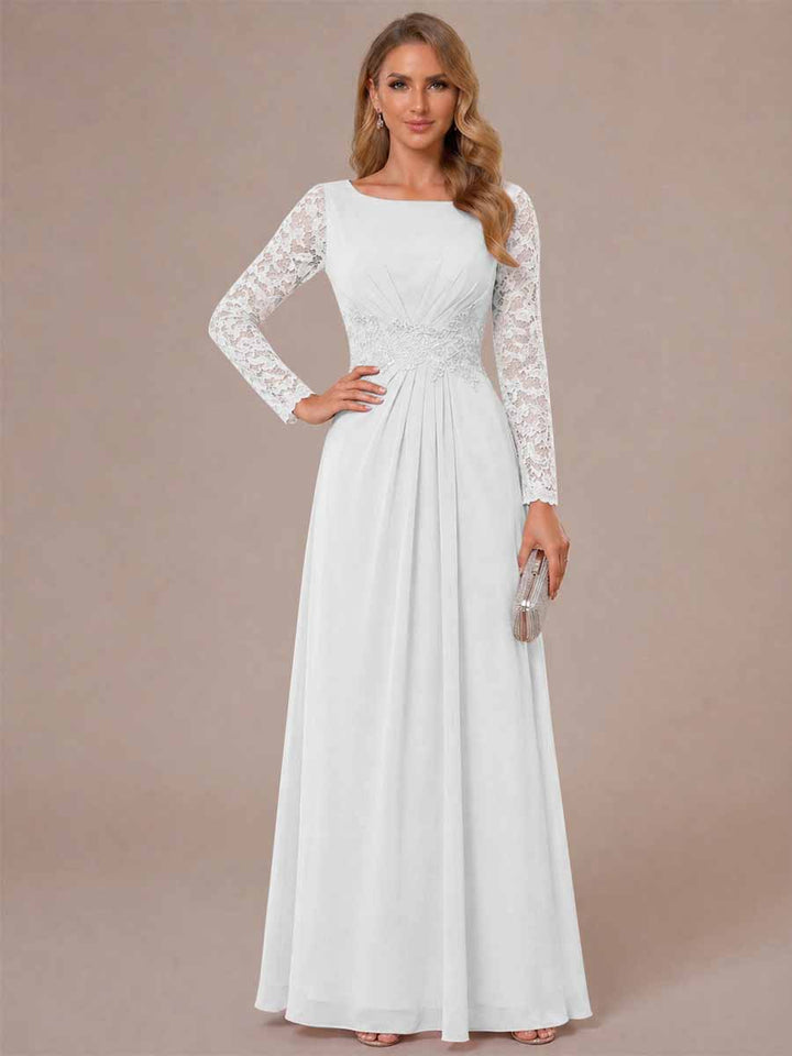 A-Line/Princess Scoop Long Sleeves Ruched Mother of the Bride Dresses with Appliques