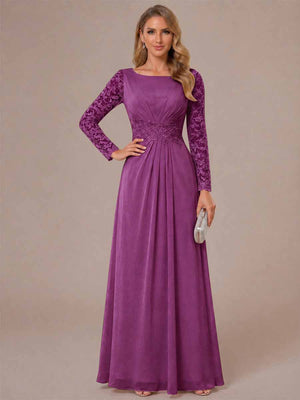 A-Line/Princess Scoop Long Sleeves Ruched Mother of the Bride Dresses with Appliques