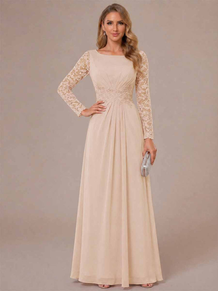 A-Line/Princess Scoop Long Sleeves Ruched Mother of the Bride Dresses with Appliques