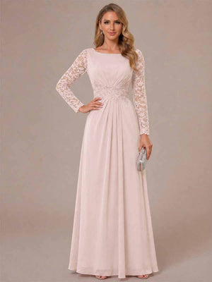 A-Line/Princess Scoop Long Sleeves Ruched Mother of the Bride Dresses with Appliques