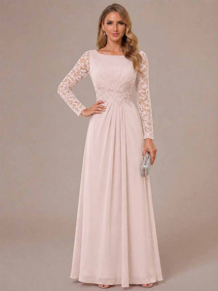 A-Line/Princess Scoop Long Sleeves Ruched Mother of the Bride Dresses with Appliques
