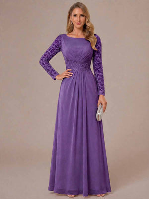 A-Line/Princess Scoop Long Sleeves Ruched Mother of the Bride Dresses with Appliques