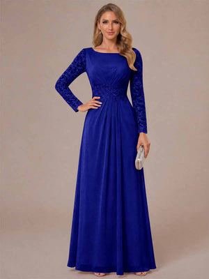 A-Line/Princess Scoop Long Sleeves Ruched Mother of the Bride Dresses with Appliques