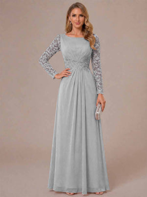 A-Line/Princess Scoop Long Sleeves Ruched Mother of the Bride Dresses with Appliques