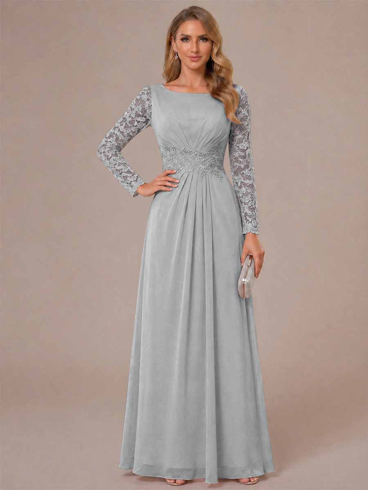 A-Line/Princess Scoop Long Sleeves Ruched Mother of the Bride Dresses with Appliques
