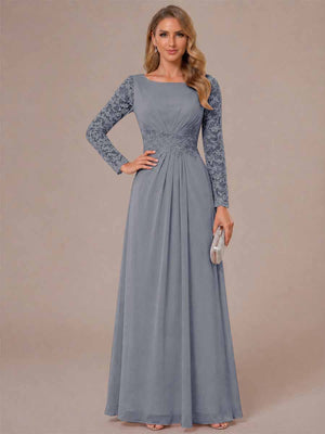 A-Line/Princess Scoop Long Sleeves Ruched Mother of the Bride Dresses with Appliques