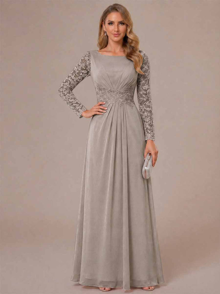 A-Line/Princess Scoop Long Sleeves Ruched Mother of the Bride Dresses with Appliques