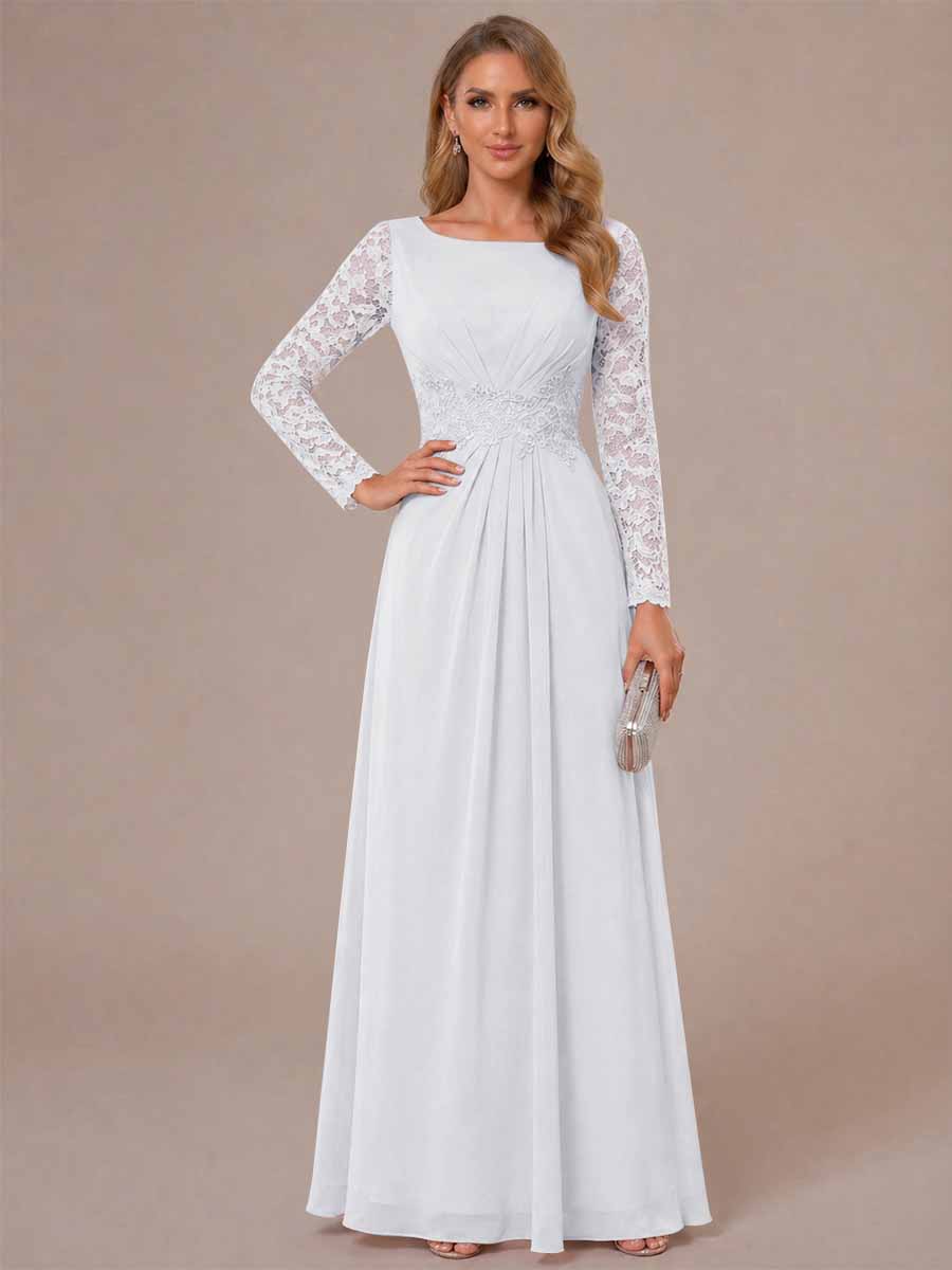 A-Line/Princess Scoop Long Sleeves Ruched Mother of the Bride Dresses with Appliques