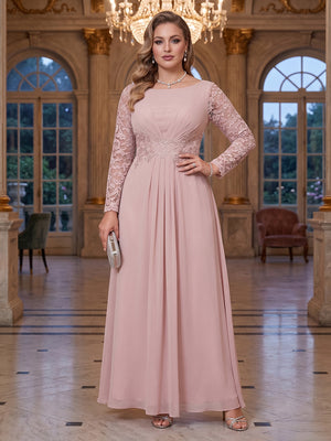A-Line/Princess Scoop Long Sleeves Ruched Plus Size Mother of the Bride Dresses with Appliques