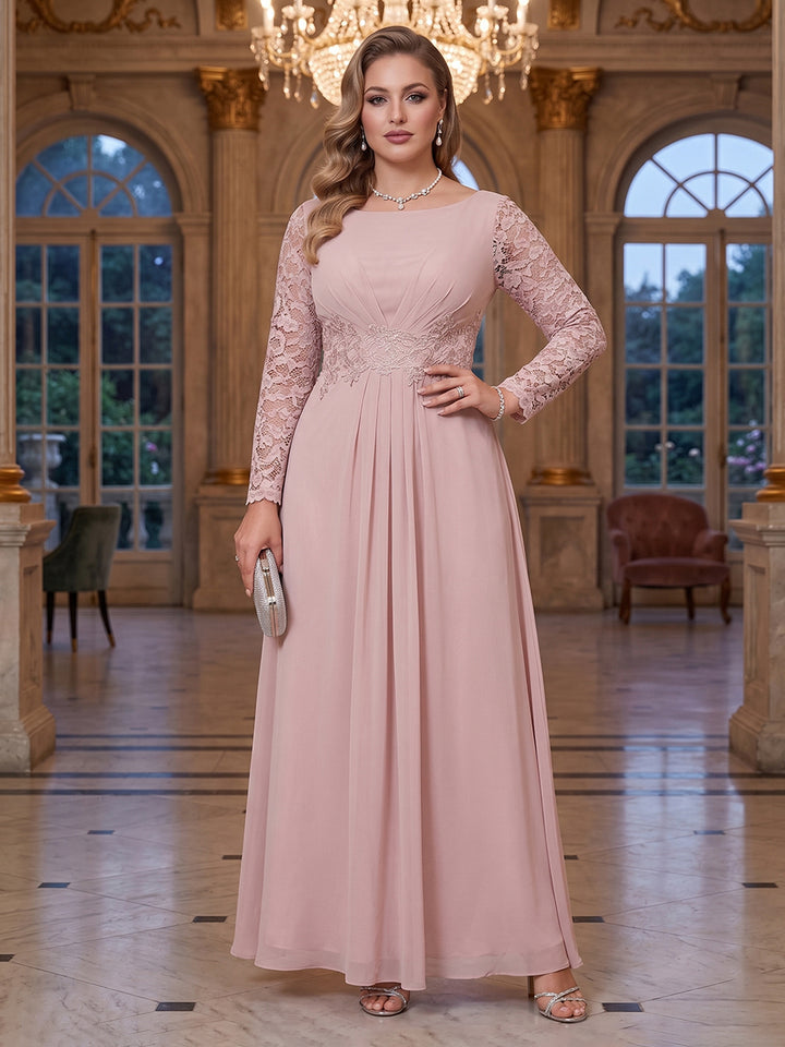 A-Line/Princess Scoop Long Sleeves Ruched Plus Size Mother of the Bride Dresses with Appliques