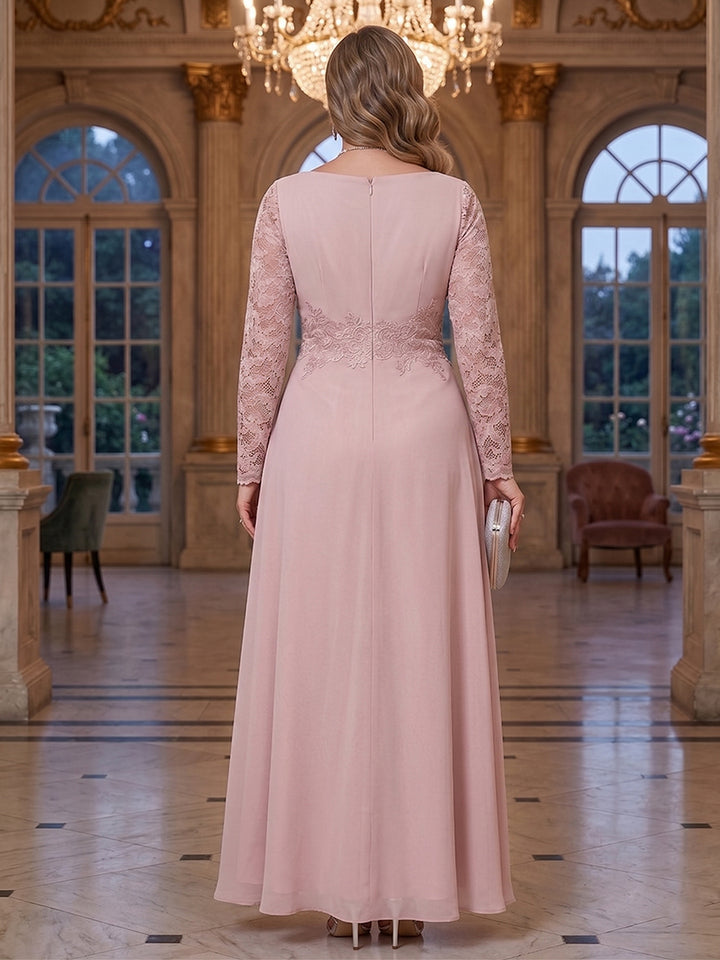 A-Line/Princess Scoop Long Sleeves Ruched Plus Size Mother of the Bride Dresses with Appliques