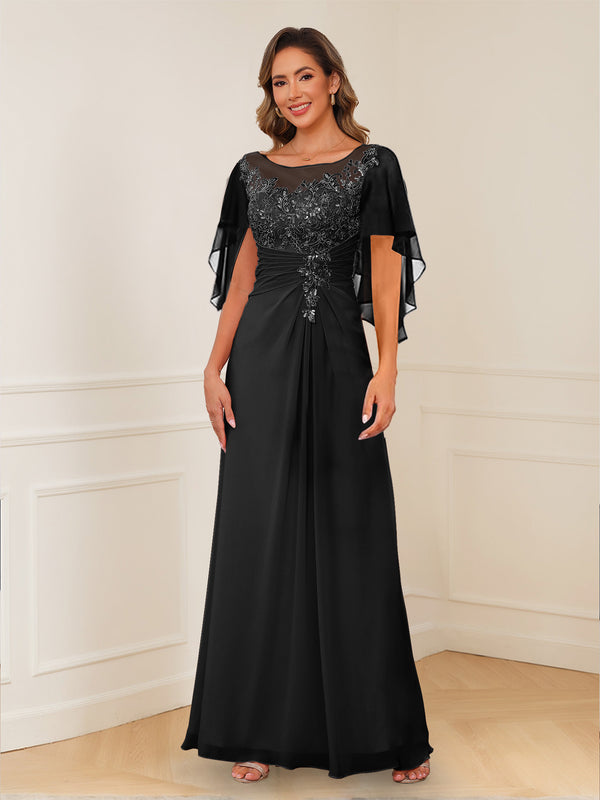 A-Line/Princess Illusion Scoop Appliques Ruched Mother of the Bride Dresses