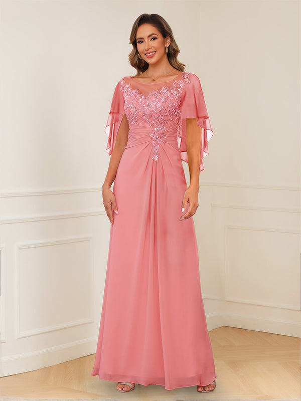 A-Line/Princess Illusion Scoop Appliques Ruched Mother of the Bride Dresses